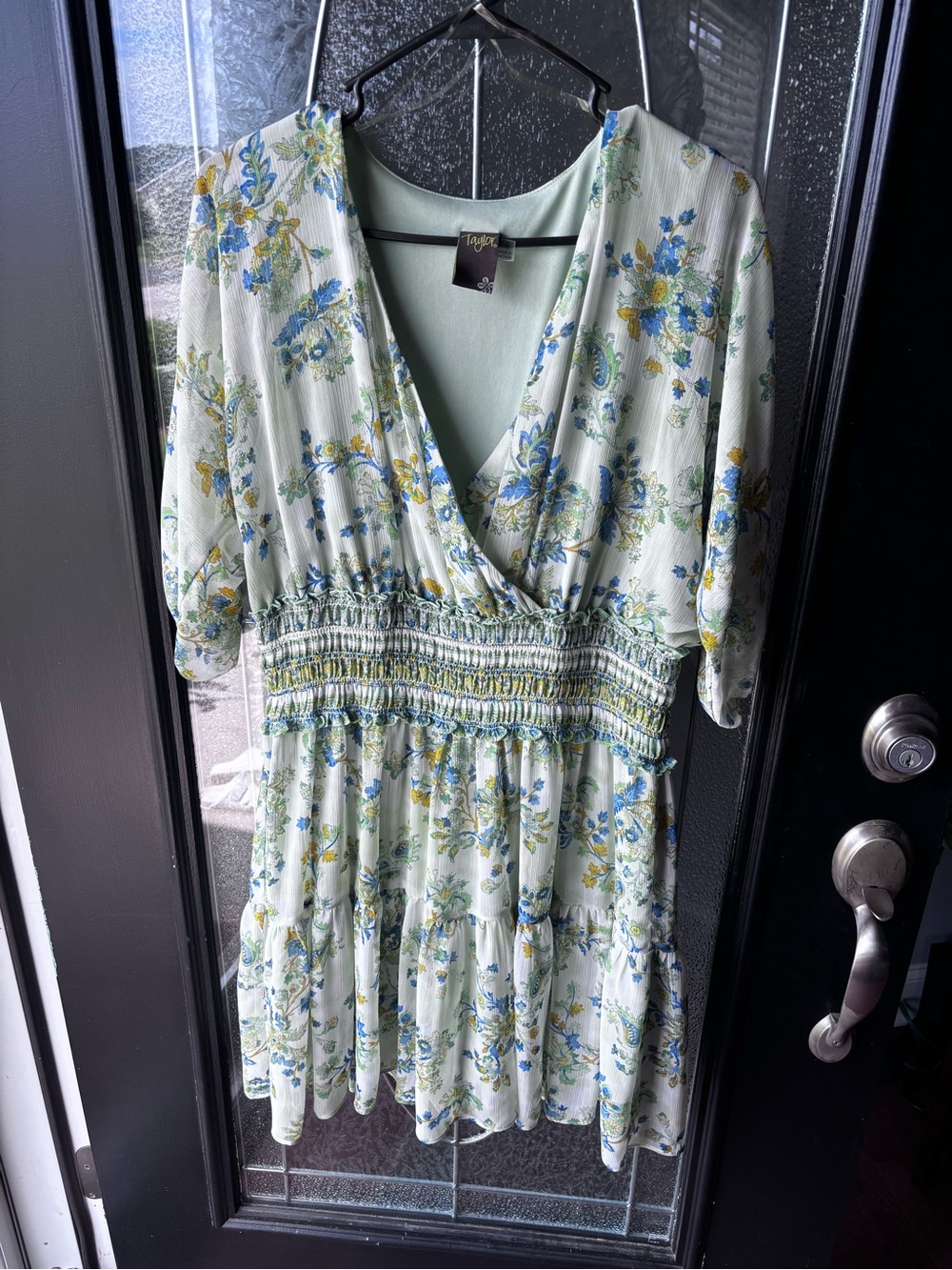 Taylor Pale Mint Dress with Blue Floral Accents